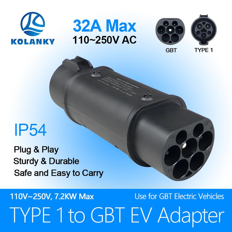 Kolanky EV Charger Adapter Type 1 SAE J1772 To GBT 32A 7.2KW Charging For Electric Vehicle Hybrid Cars