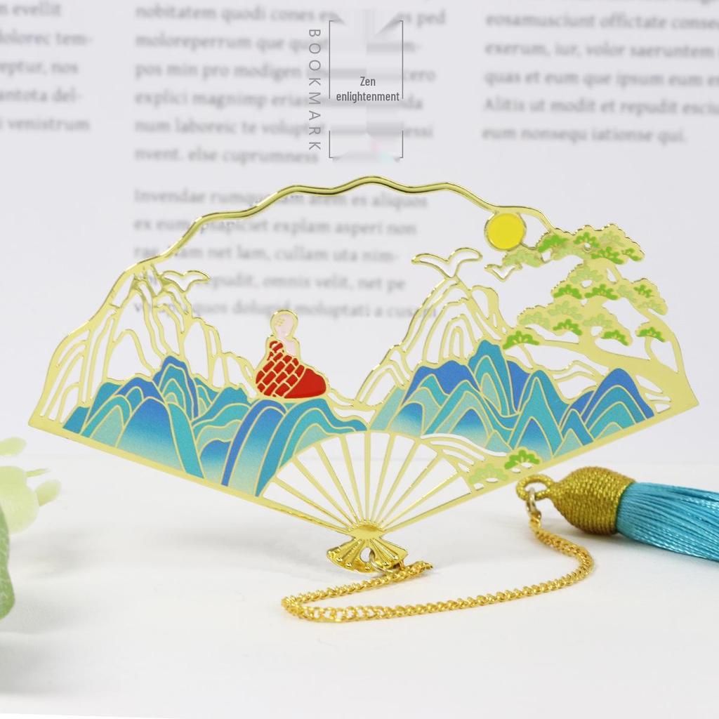 Ruihe Rose Gold Tassel Folding Fan Bookmark with Gift Box for Teachers