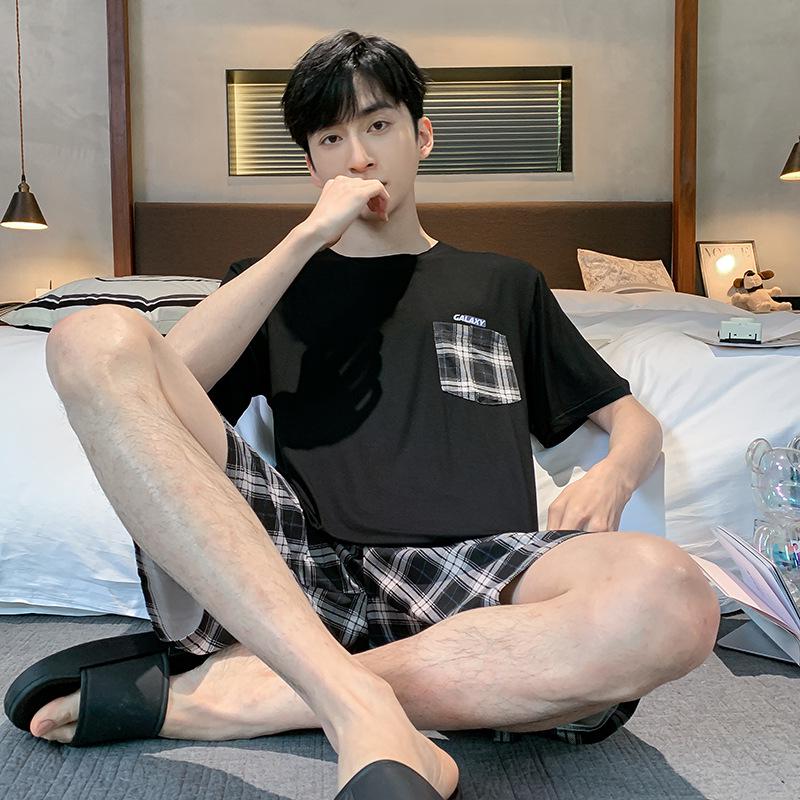 Men's Summer Modal Pajama Set: Korean Style Short-Sleeved Top and Shorts for Teens and College Students