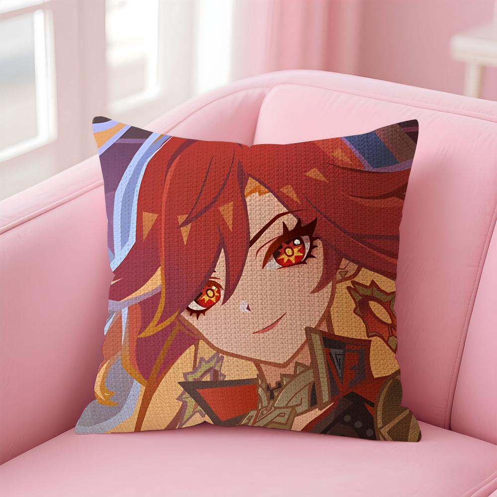 Genshin Impact Mavuika Cushion Cover Natural Linen Pillow Case DoubleSided Print Decorative Sofa Pillowcase Home Decor Gift