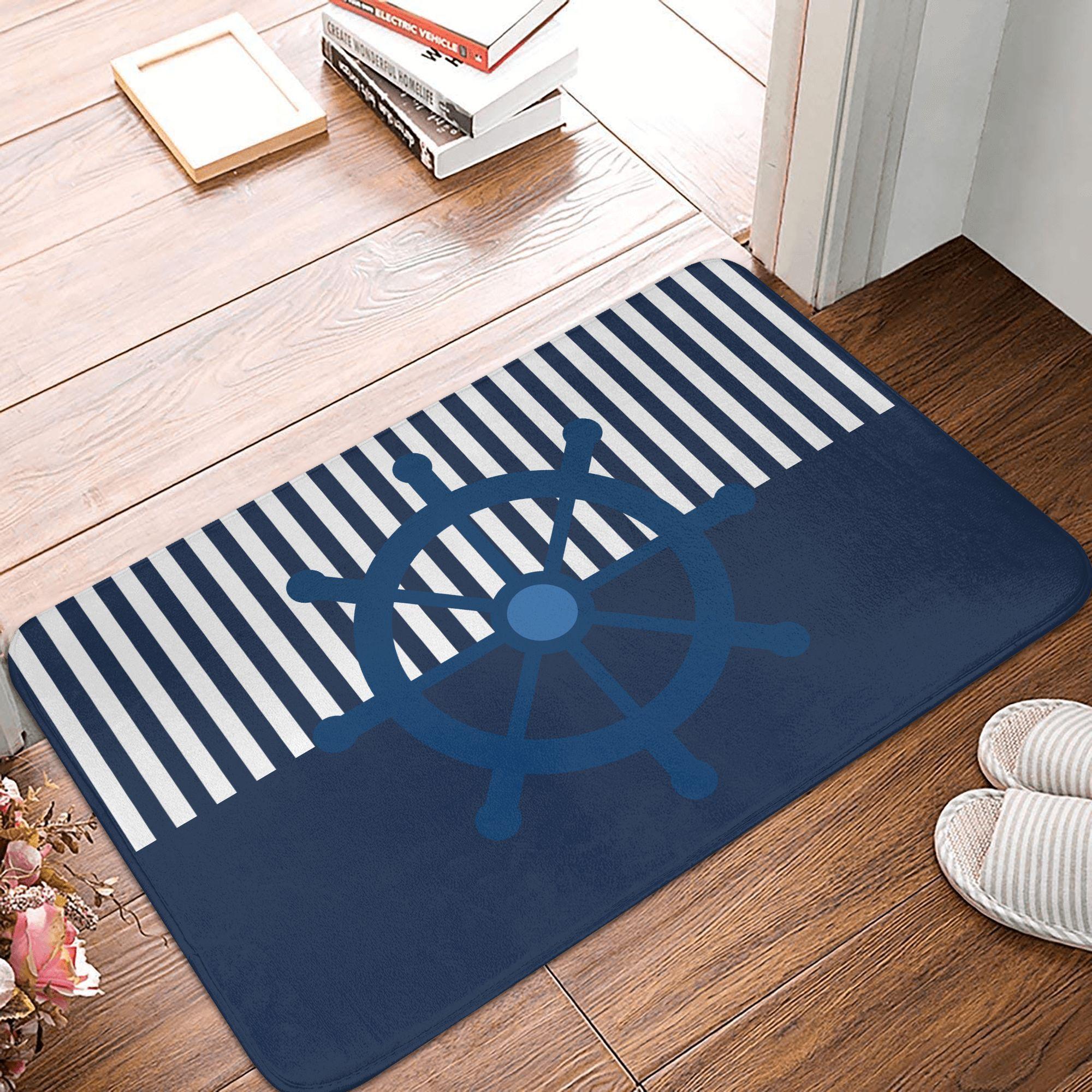 

Nautical Compass Front Door Mat Anti-Slip Outdoor Quick Dry Captain Anchor Boat Doormat Kitchen Balcony Entrance Rug Carpet 40x120CM