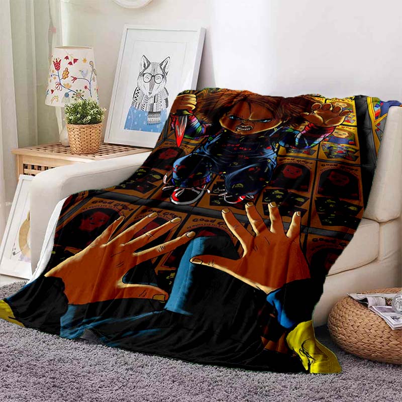 Chucky Child's Play Horror Movie Print Flannel Blanket Cozy Warm Throw Bedroom Sofa Birthday Present Indoor Home Holiday Decor