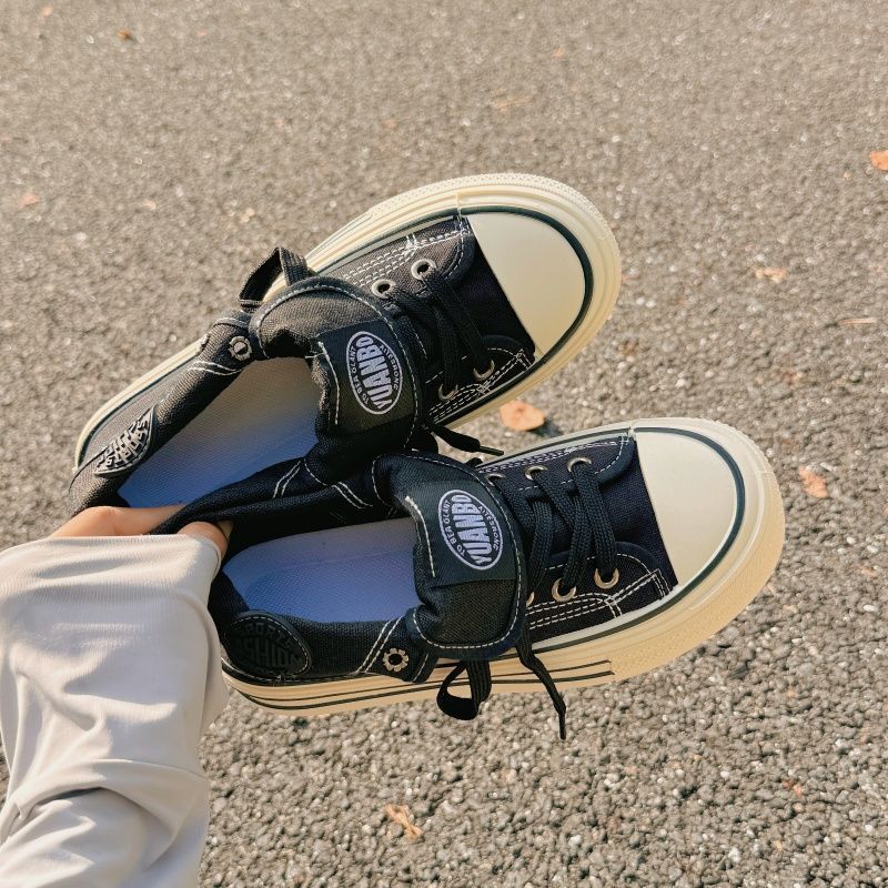 Japońskie płócienne buty za kostkę, nowe buty dla dziewcząt, wszechstronne buty na platformie ins z dużą głową i grubą podeszwą