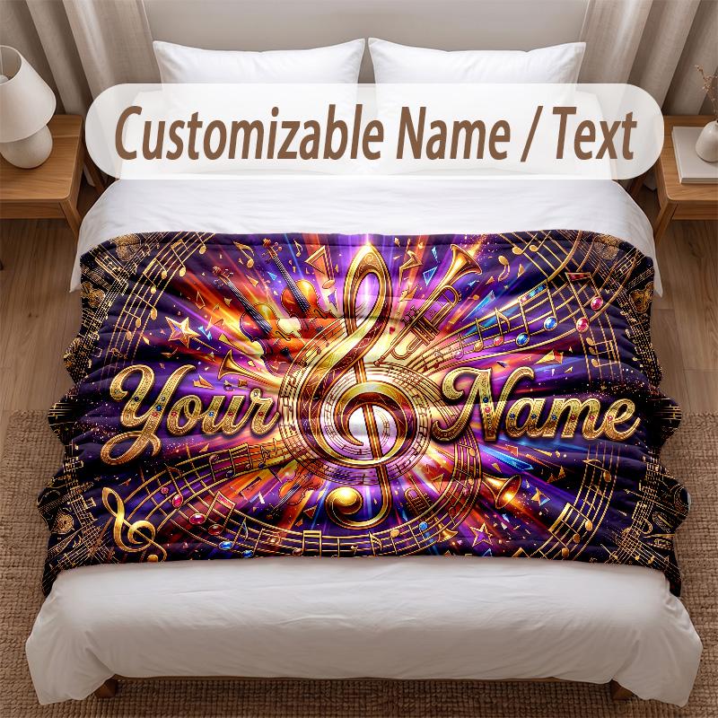 Music General Theme Soft Blanket Personalized Custom Name Text Print Warm Blanket Home Sofa Bedroom Decor