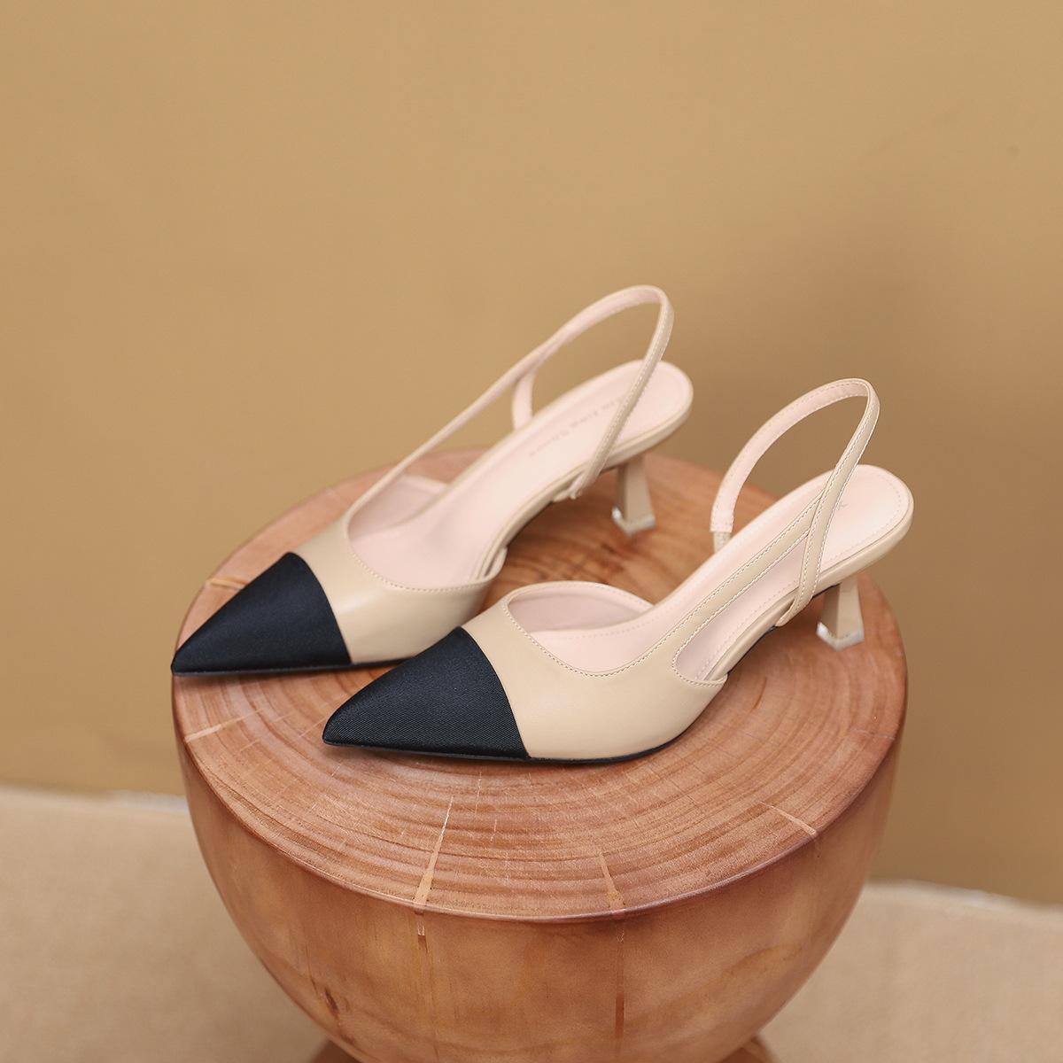 

699-115 pointed head color matching high-heeled sandals new French small fragrant style bag head rear empty stiletto sandals women s shoes 35 хаки