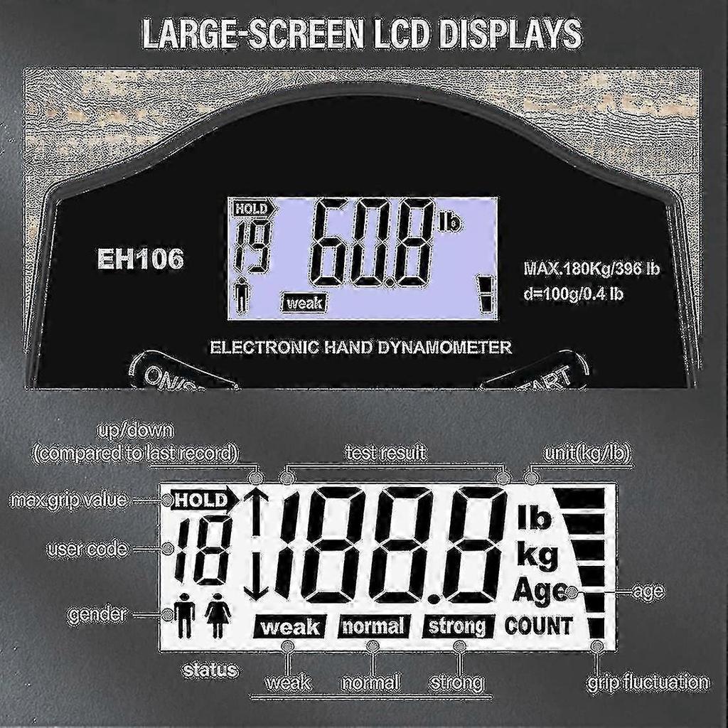 Grip Strength Tester, 396lbs/180kg Digital Hand Dynamometer Grip Strength Meter Usb Lcd Screen Hand-Yvan