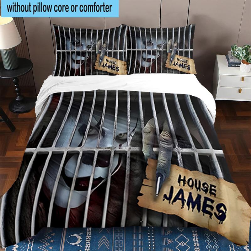 1PC Scary Clown Horror 3pcs Bedding,Including 1pc Duvet Cover And 2pcs Pillowcases Perfect for Christmas,Ideal for Bedroom, Dormitory