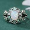 Elegant Classic Inlaid Synthetic Opal Flower Shaped Ring for Women Fashion Exquisite Silvery Plated Banquet Jewelry Accessories