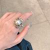 Court style retro pearl flower ring ring light luxury heavy industry temperament jewelry