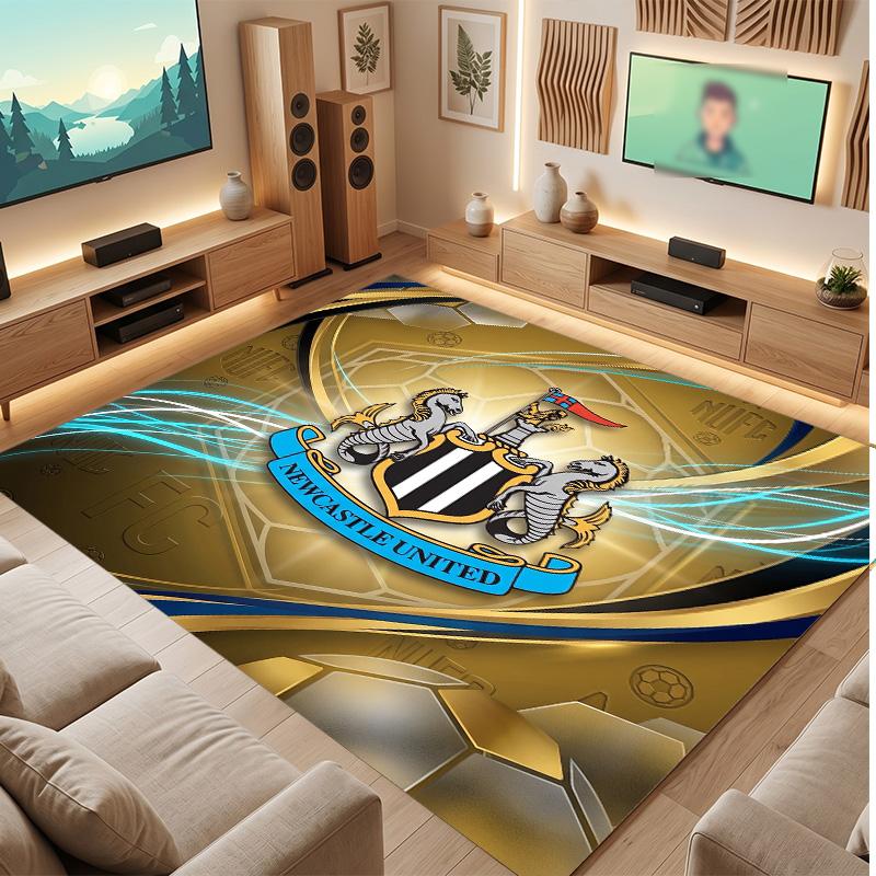 Tappeto in Velluto di Cristallo con Stampa di Calcio del Newcastle United, Comodo Assorbente d'Acqua Antiscivolo Tappeto per Pavimento Interno