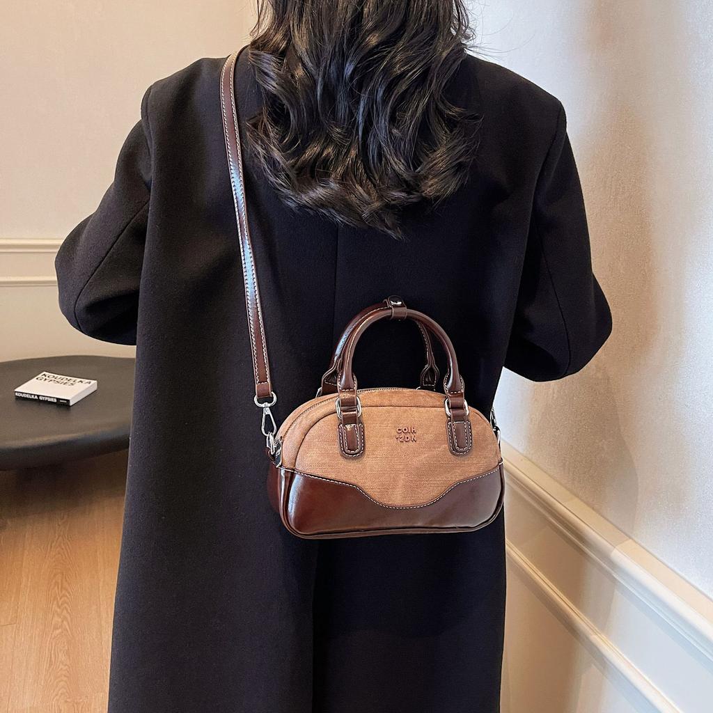 Bag Women'S Popular Shoulder Bag Crossbody Bag Premium Retro Contrasting Color Portable Bowling Bag