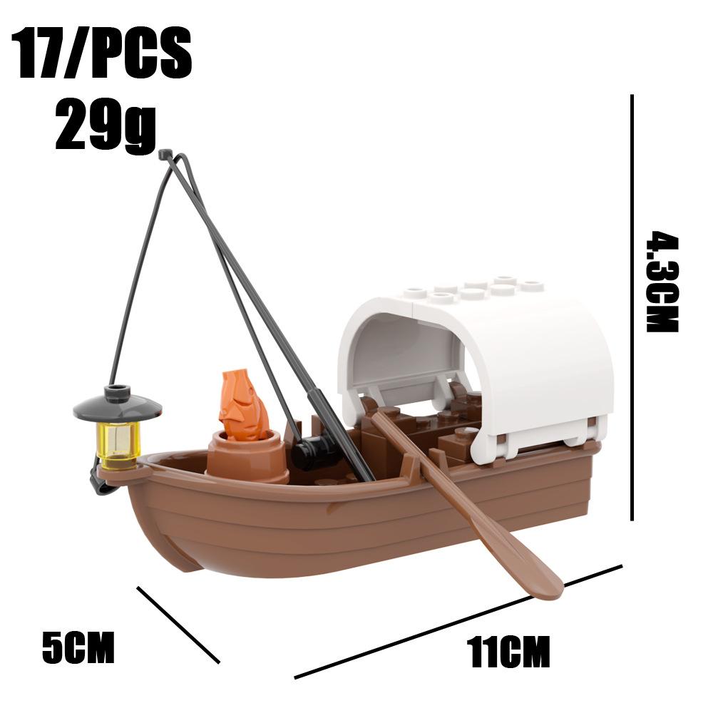 Assemble Small Particle Building Block Drifting Raft Pirate Gunboat Port Scene Tabletop Ornament