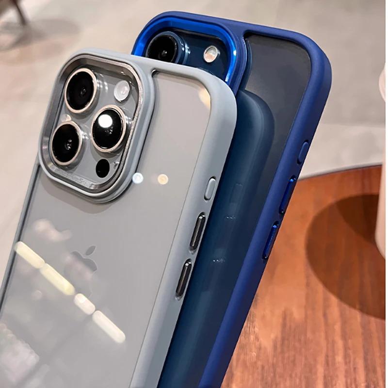 Luxury Clear Shockproof Case For iPhone 15 14 13 12 Mini 17 Pro XS Max XR X 7 8 Plus Soft Bumper Metal Camera Protection Cover