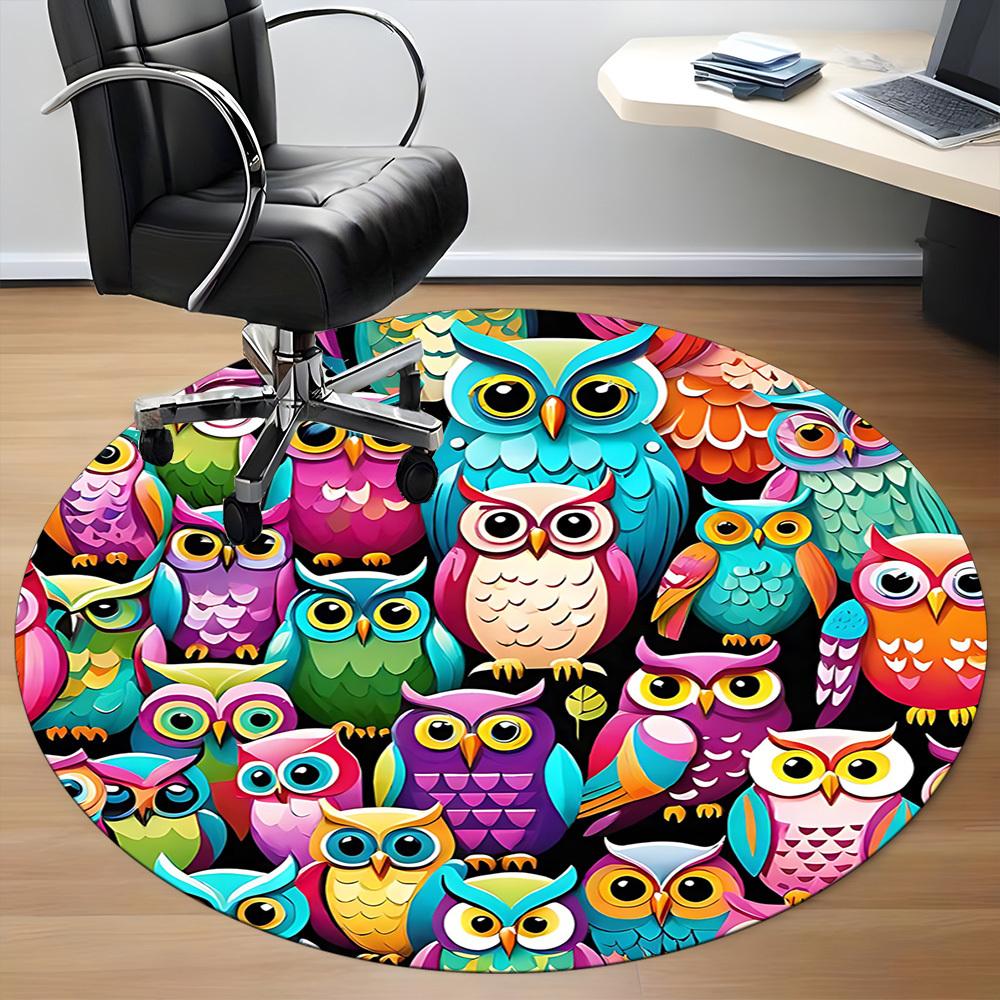1pc Owl Pattern Office Round Area Rug, Indoor Mat Suitable For Office, Under Office Chairs Bedroom Living Room Home Decor, Room Deco