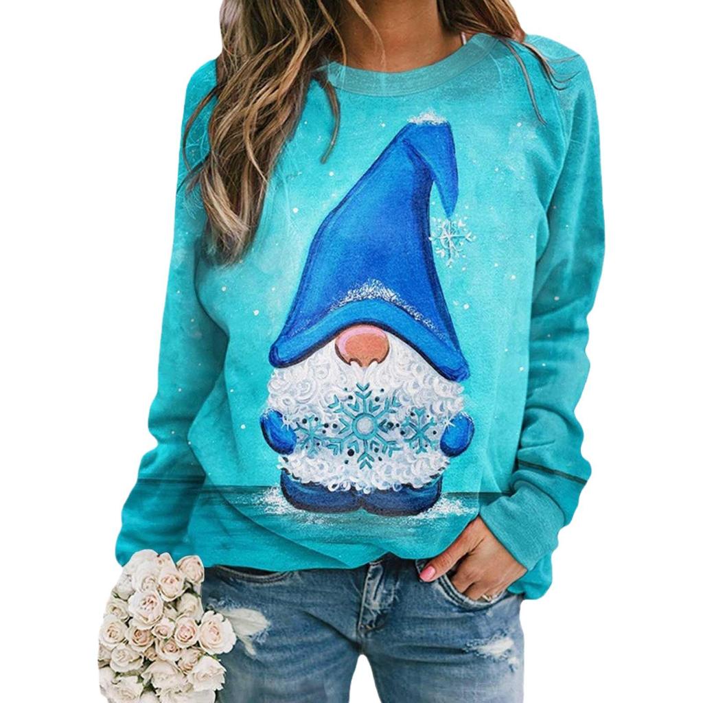 Popular European & American Women's Christmas Snowman Print Loose Long Sleeve Top