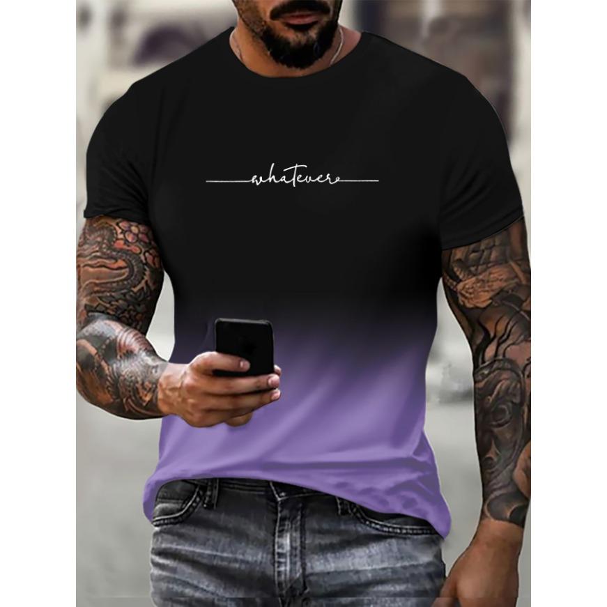 T-Shirt mit Rundhalsausschnitt und Farbverlauf, kurzärmelig, Alphabet-Aufdruck, lässige Wochenendkleidung für Männer und Teenager, Urlaubsorte, Frühling/Sommer/Herbst