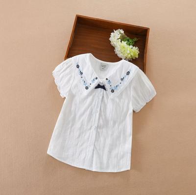 Girls Summer Short Sleeve Casual Shirt Middle and Big Kids Square Neck Fresh College Style Tops