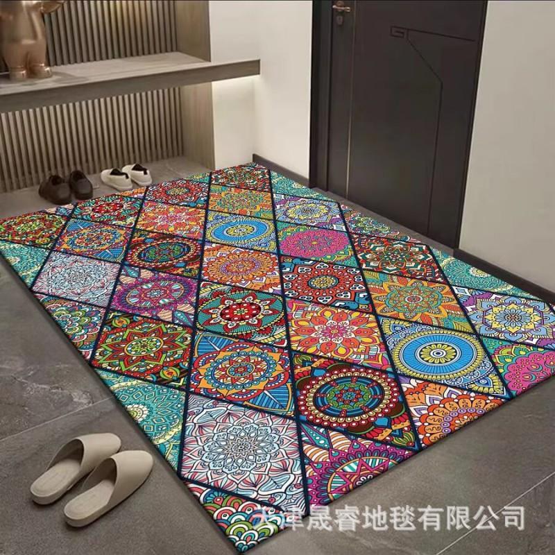 Classic European Style Bath Mat Non-Slip Absorbent Floor Rug Bathroom Entryway Hallway Square Shape