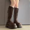 Winter Platform Height Increase Woman Knight High Boots Fashion Belt Buckle Back Zippers Shoes Ladies Punk Modern Long Botas