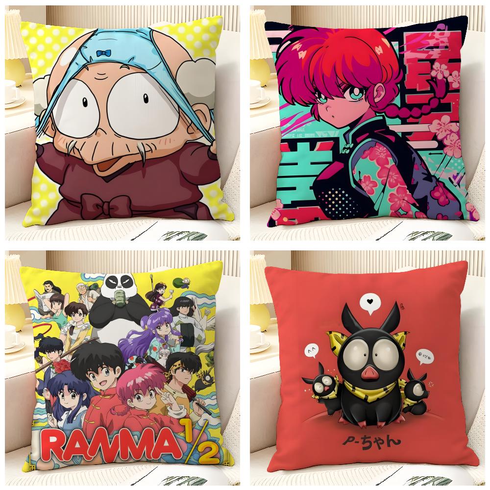 Cartoon Comic P Chan R-Ranma ½ 3 Pillow Case Natural Linen Organic Fabric Double-Sided Printing Sofa Home Decor Gift Pillow Case