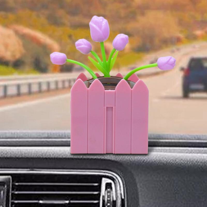 Flower Dashboard Bobblehead Solar Shaking Head Car Interior Decoration Flower In Pot Bobble Head Toy For Women Men Car Interior