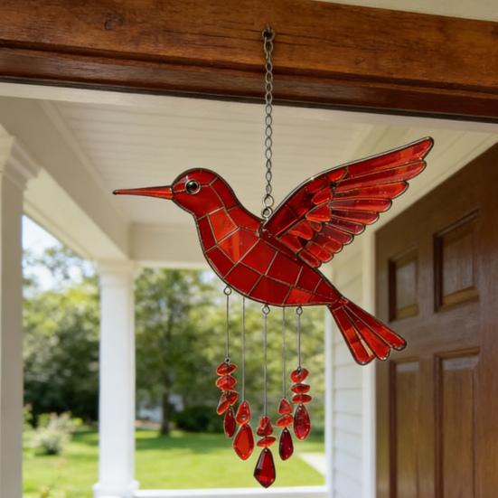 Bird Wind Chime Colorful Sea Glass Design Peaceful Sounds Weather-resistant Wind Chime Outdoor Home Decoration
