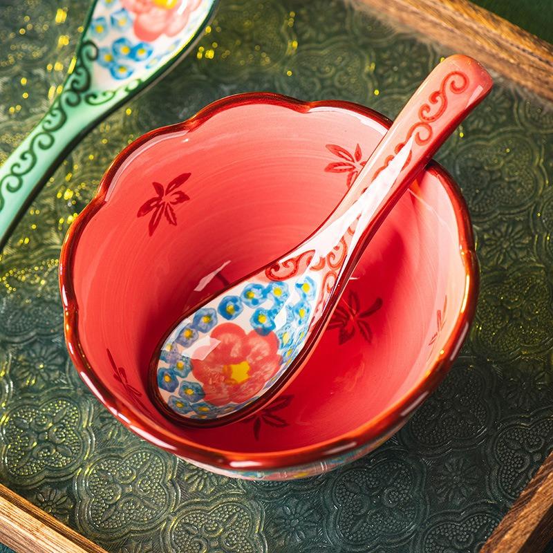 Green Shadow Ceramic Small Spoon Retro High-value Spoon Personal Household Tableware Rice Spoon Spoon Spoon New