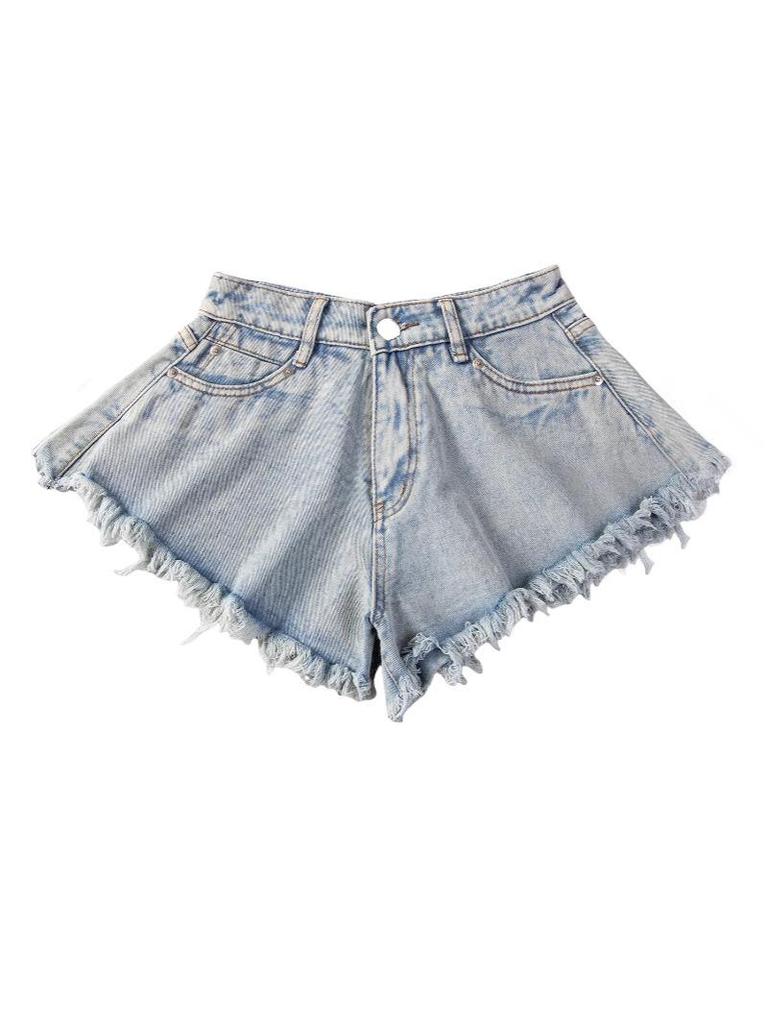 Shorts en jean déchirés taille haute à franges pour femmes style européen et américain 2024