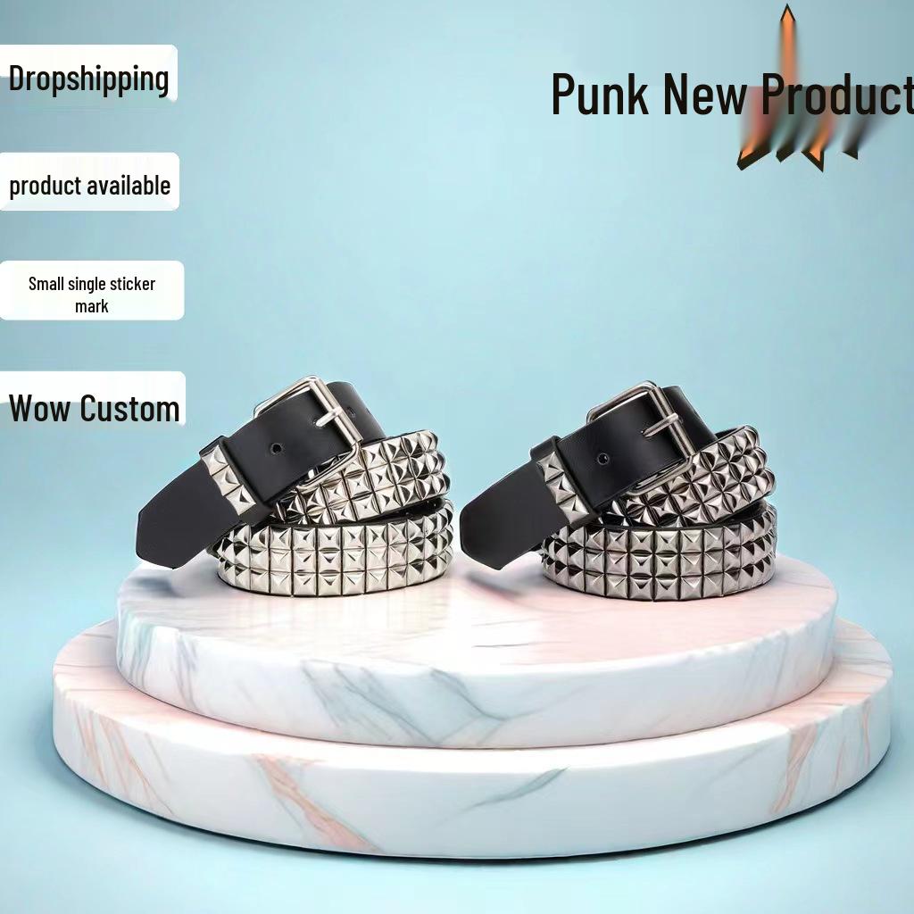 

Женский современный панк кожаный ремень с пирамидами для джинсов 3.8 x 115 cm