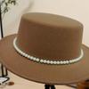 French Hepburn Style Top Hat Female Socialite Pearl Chain Fashion Socialite Style Flat Top Hat British Retro Hat Self-operated