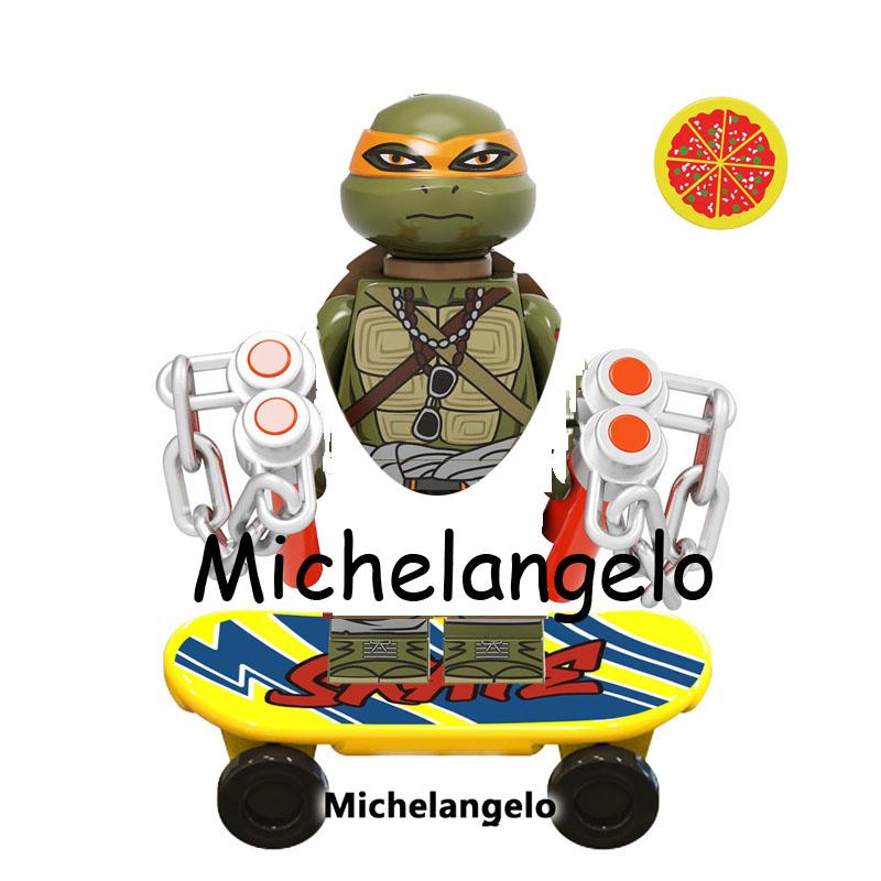 Promotions!!! Ninja Turtles Shredder Splinter Michelangelo With Pizzas Model Action Figure Blocks Construction Toys for Children