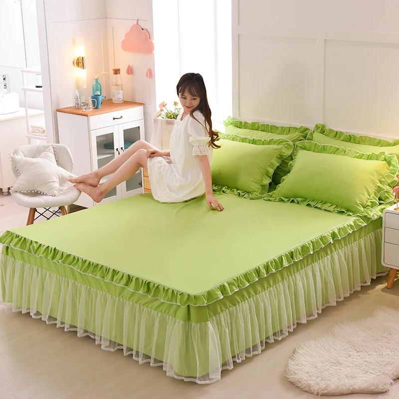 Lace  Anti Slip Bed Skirt  Ruffle Edge Transparent Gauze Wear Resistant Bed Cover Household Mattress Protective Cover Bedding