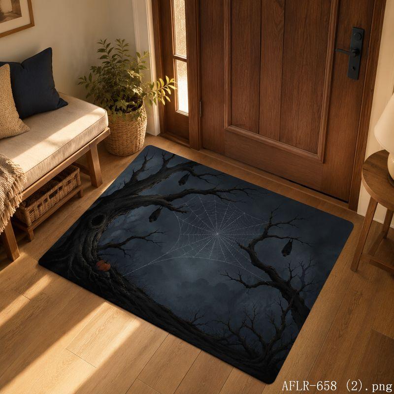 Halloween Withered Tree Full Moon Door Mat Gothic Non-Slip Entry Rug Spooky Floor Carpet Home Decor