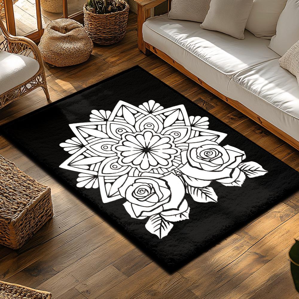 Modern Mandala Area Rug Non-Slip Floor Mat Home Decor Living Room Bedroom Carpet Abstract Pattern Bohemian Style Washable Indoor