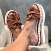 Women's Summer Slip-On Bow Flat Beach Open Toe Breathable Sandals Weave Shoes