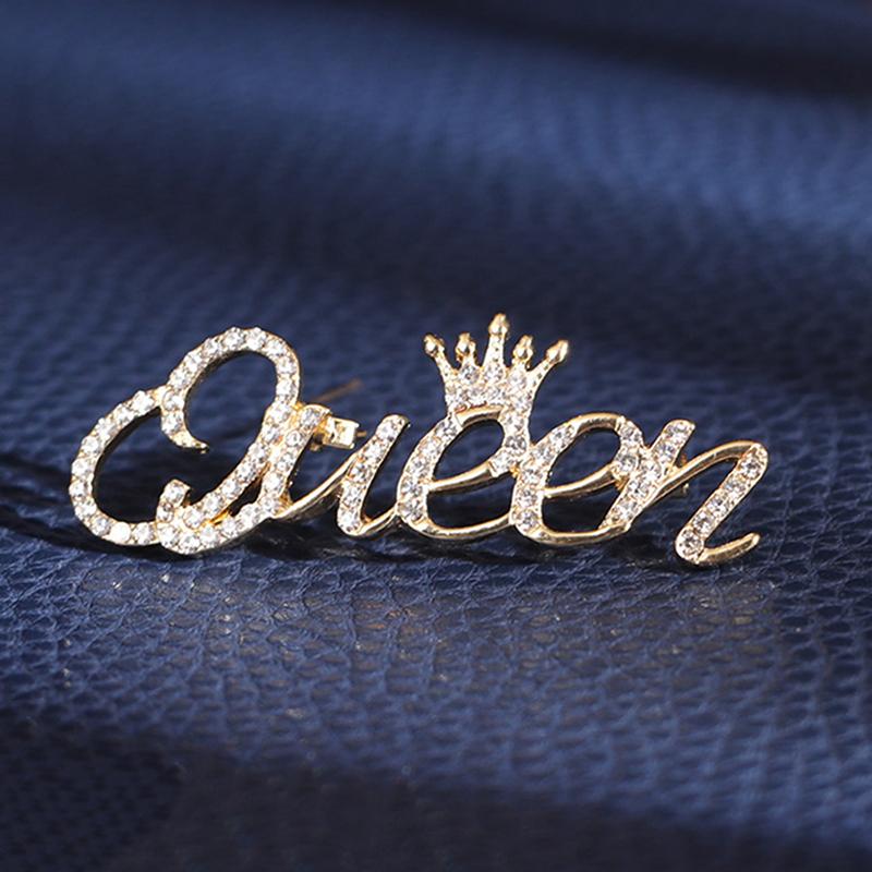 Letter Brooch Queen Temperament Suit Brooch  Gem Versatile Cardigan Pin