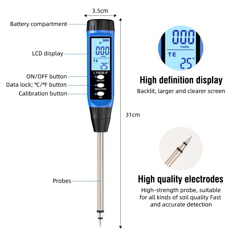 Digital Soil Phosphorus Meter Soil Nutrient Tester Phosphorus Temperature Tester for Gardens Orchard