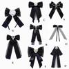 Women's Ribbon Bowtie Brooch Pin Student Uniform Pre Tied Necktie Clip Crystal Pearls Bowknot Corsage Shirt Jabot Collar