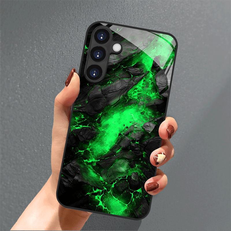 Electroplated glass phone case suitable for Samsung Galaxy S26 S25 S24 S23 S22 S20 S11 S10 FE Ultra Plus anti drop green pattern