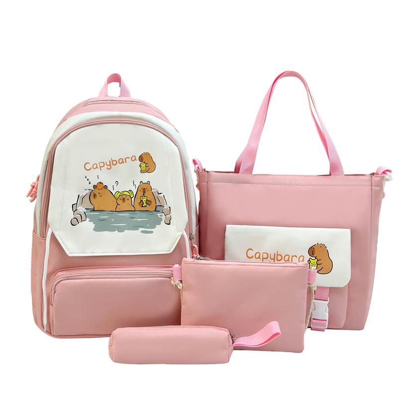 

Новая Мода Четырехкомпонентный Школьный Рюкзак для Средней Школы Женский Большой Вместимости Нейлоновый Рюкзак Мода backpack + handbag + messenger bag + pencil case розовый