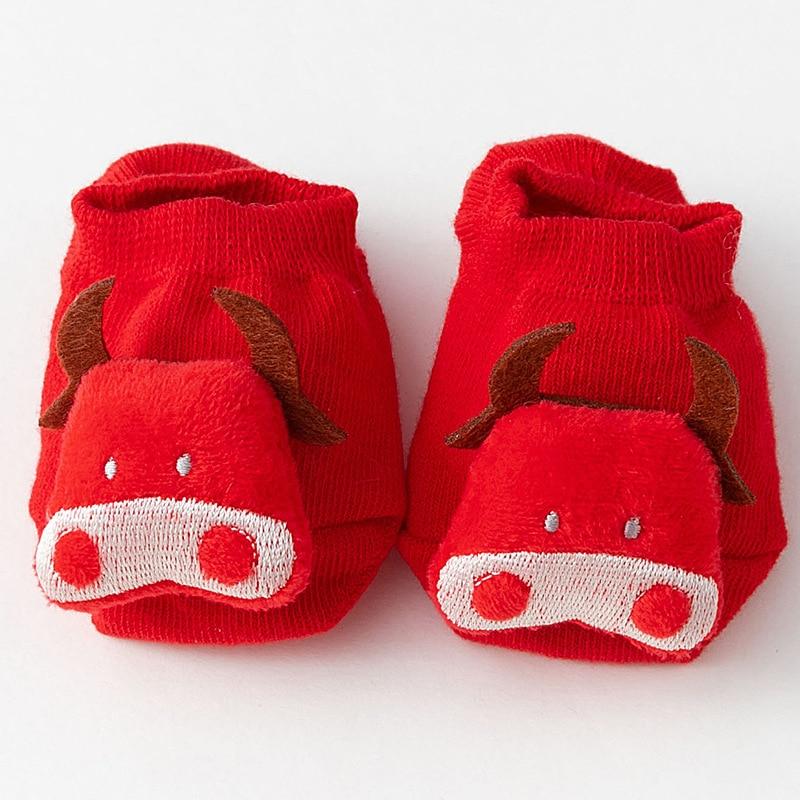 1 Pair Red Baby Floor Socks Cotton Rubber Anti-slip Floor Socks for Newborn Infant Toddler 3D Doll Sock Panel Slipper Socks
