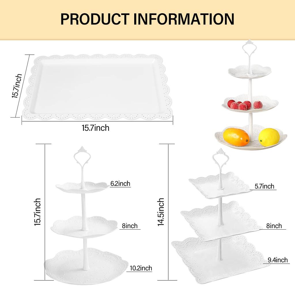 3 Tier Cupcake Stand Plastic Tiered Serving Stand Dessert Tower Tray for Tea Party Baby Shower Wedding Christmas Party