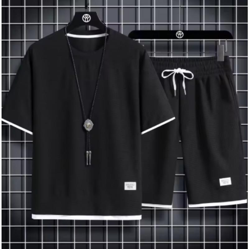 T-Shirt Shorts Set Herren Sportset Locker M black