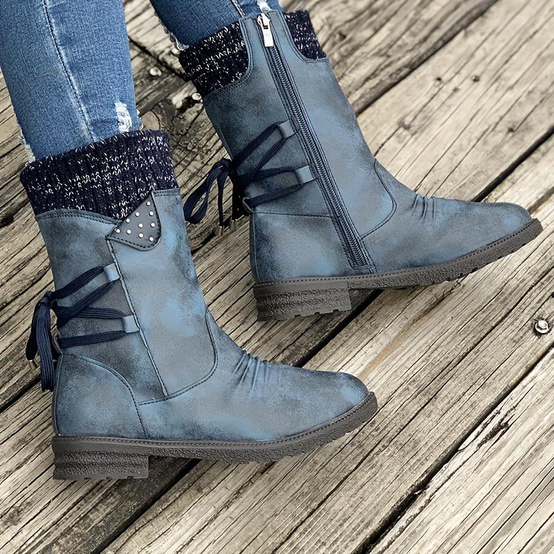 Vintage Classic Elegant 's Mid-Calf Boots. Elastic Collar Design, Lace-Up Adjustable for Plus Size S. Multiple Colors Available