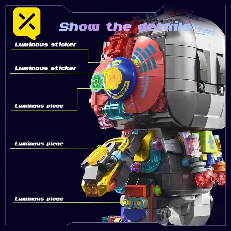 TOYLINX 1377pcs Cyberpunk Mechanical Rabbit Building Blocks LED Light Up Brick Collectible Adult Puzzle DIY Toy Desktop Ornament