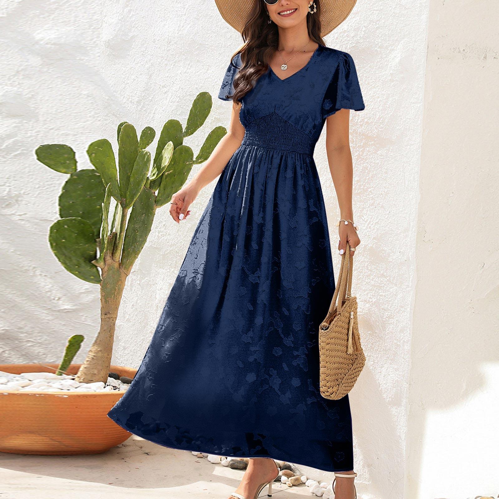

Women s Fashion V-Neck Colour Short Sleeve Dress Holiday Travel Dress XL