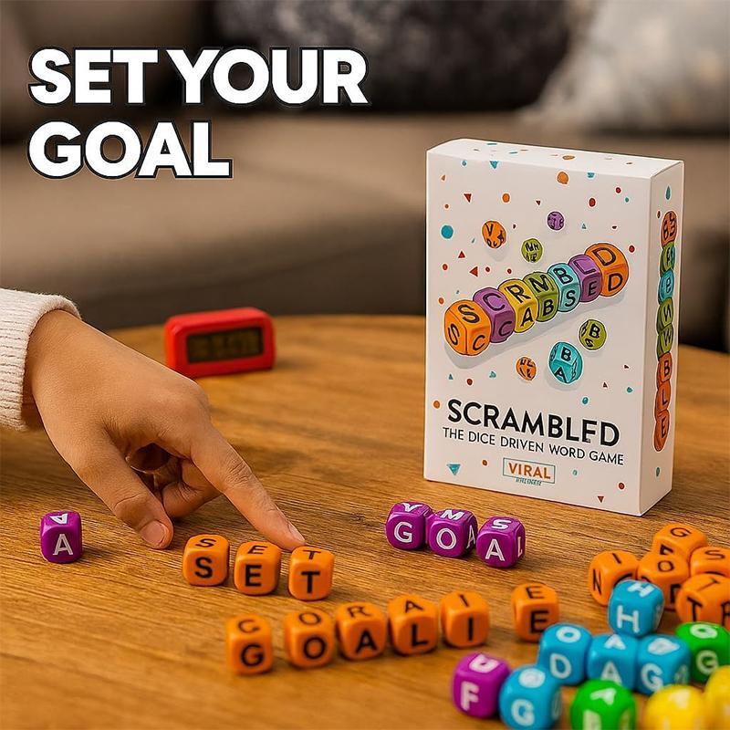 Scrambled Dice Word Game, Fast-Paced Brain Training Dice Puzzle, Travel-Friendly Board Games Set For 1-5 Players