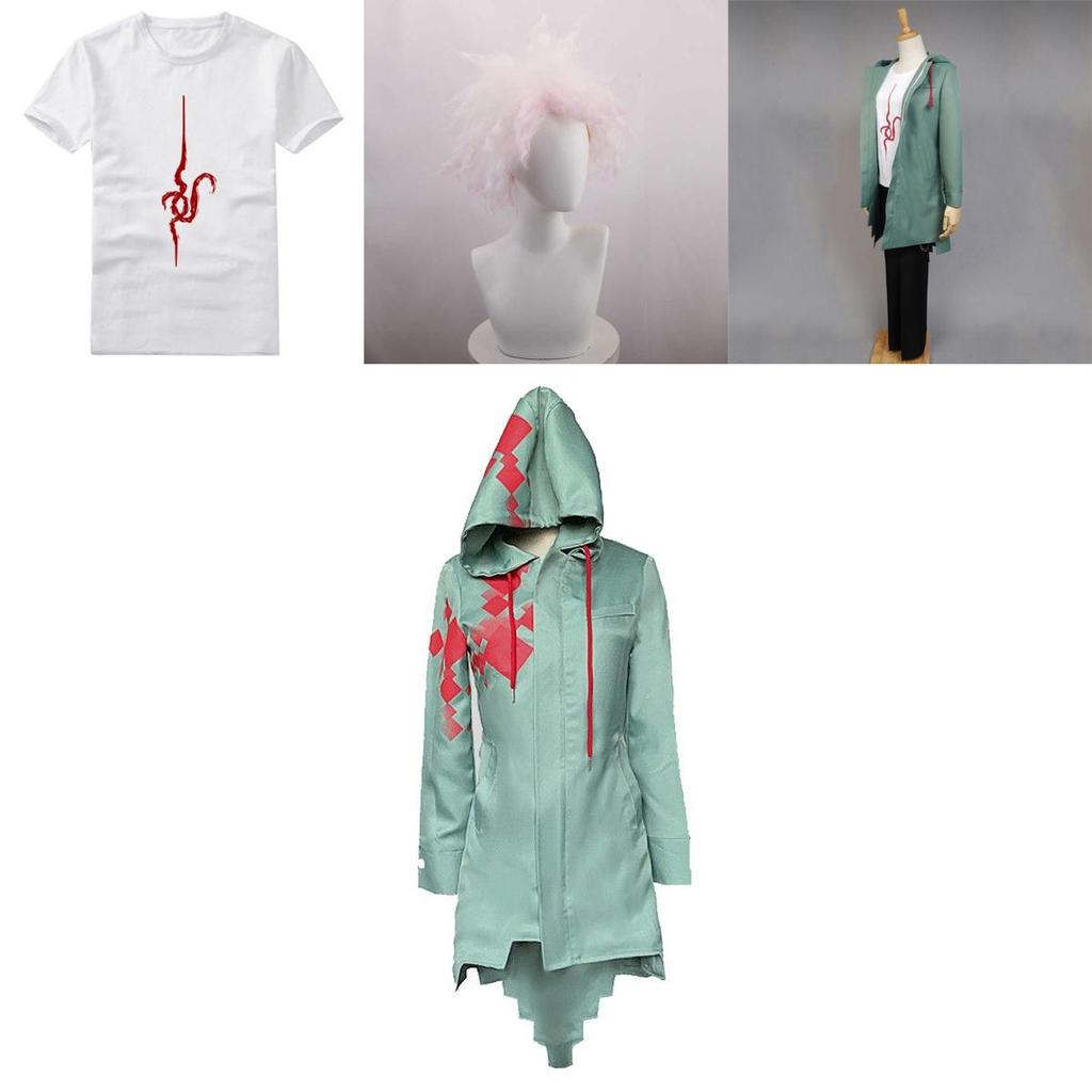 Unico Costume Cosplay di Komaeda Nagito con Cappotto e Pantaloni Resistenti e Parrucca alla Moda
