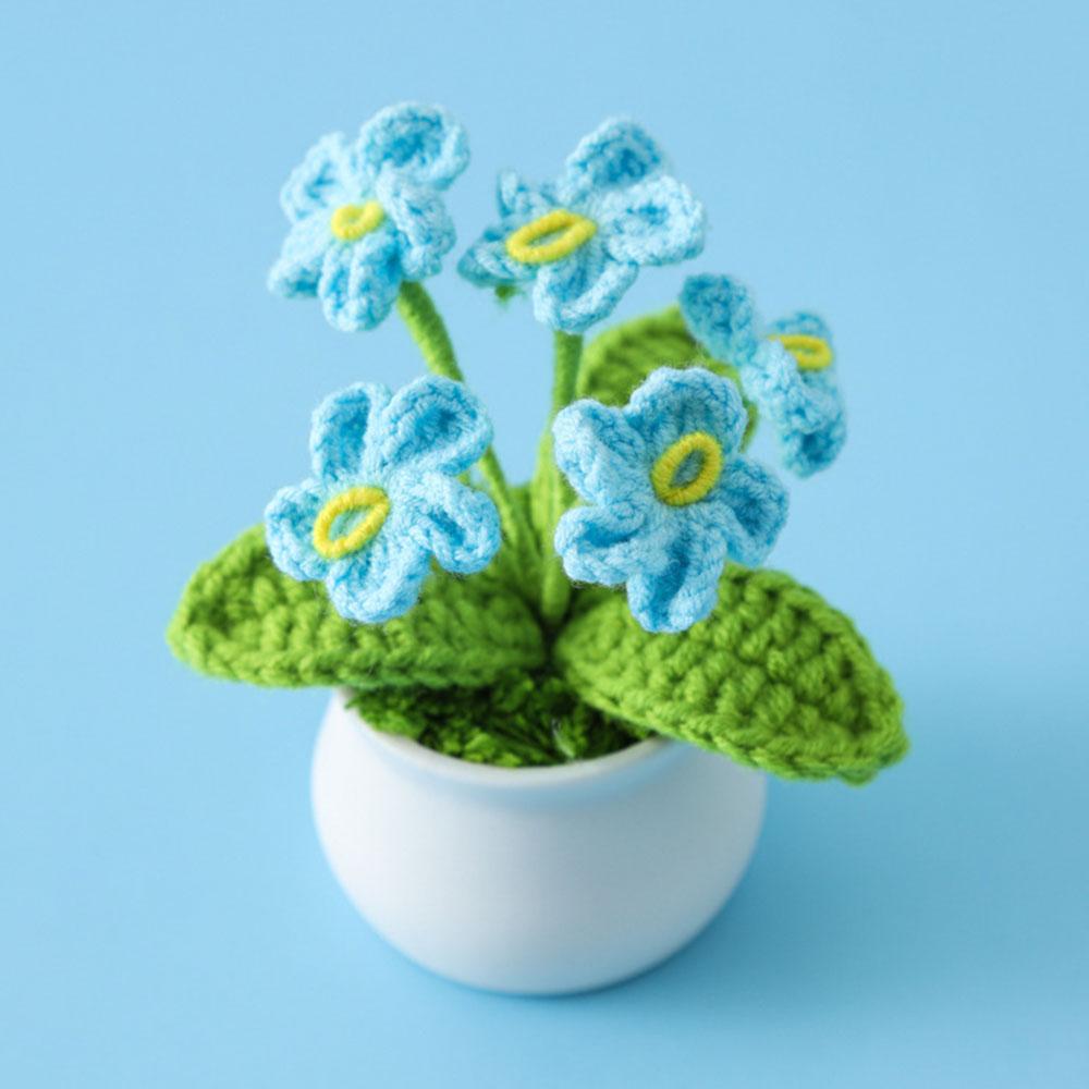 DIY Handwoven Mini Potted Flower Rose Tulip Daisy Office Desktop Ornamental Plant Woolen Thread Finished Product Home Decoration