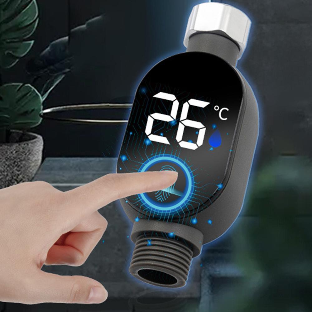 For 1 2 Inch Water Pipes LED Shower Thermometer Black Gray Long Lasting Stainless Steel Thermometer Thermostat Convenient Use